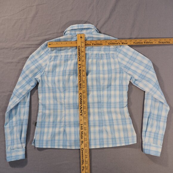The North Face Shirt Women Small Light Blue Plaid Roll Tab Vented Hiking Outdoor - Picture 7 of 10